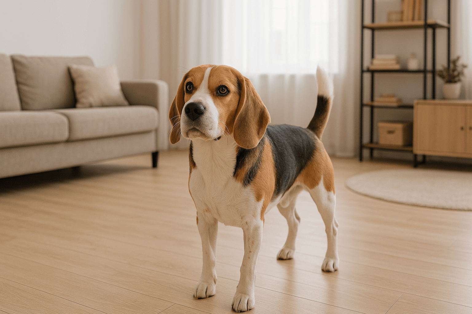 Un beagle dans un appartement à paris